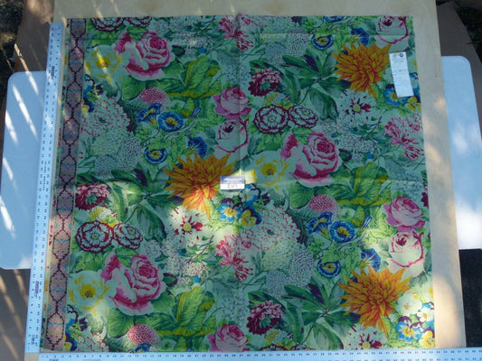 45 Ev4 1.2y Scalamandre Peonia Perroni Multi Green Vibrant Flowers Linen Cotton Print