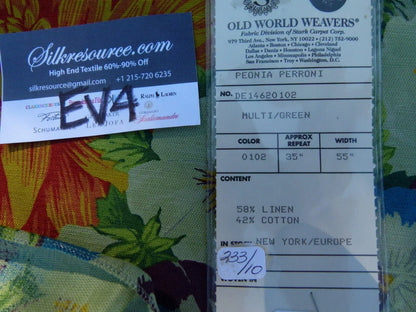 45 Ev4 1.2y Scalamandre Peonia Perroni Multi Green Vibrant Flowers Linen Cotton Print