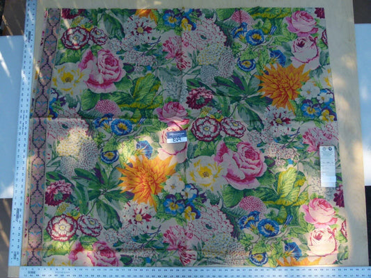 46 Ev4 1.2y Scalamandre Peonia Perroni Beige Blue Yellow Vibrant Flowers Linen Cotton Print