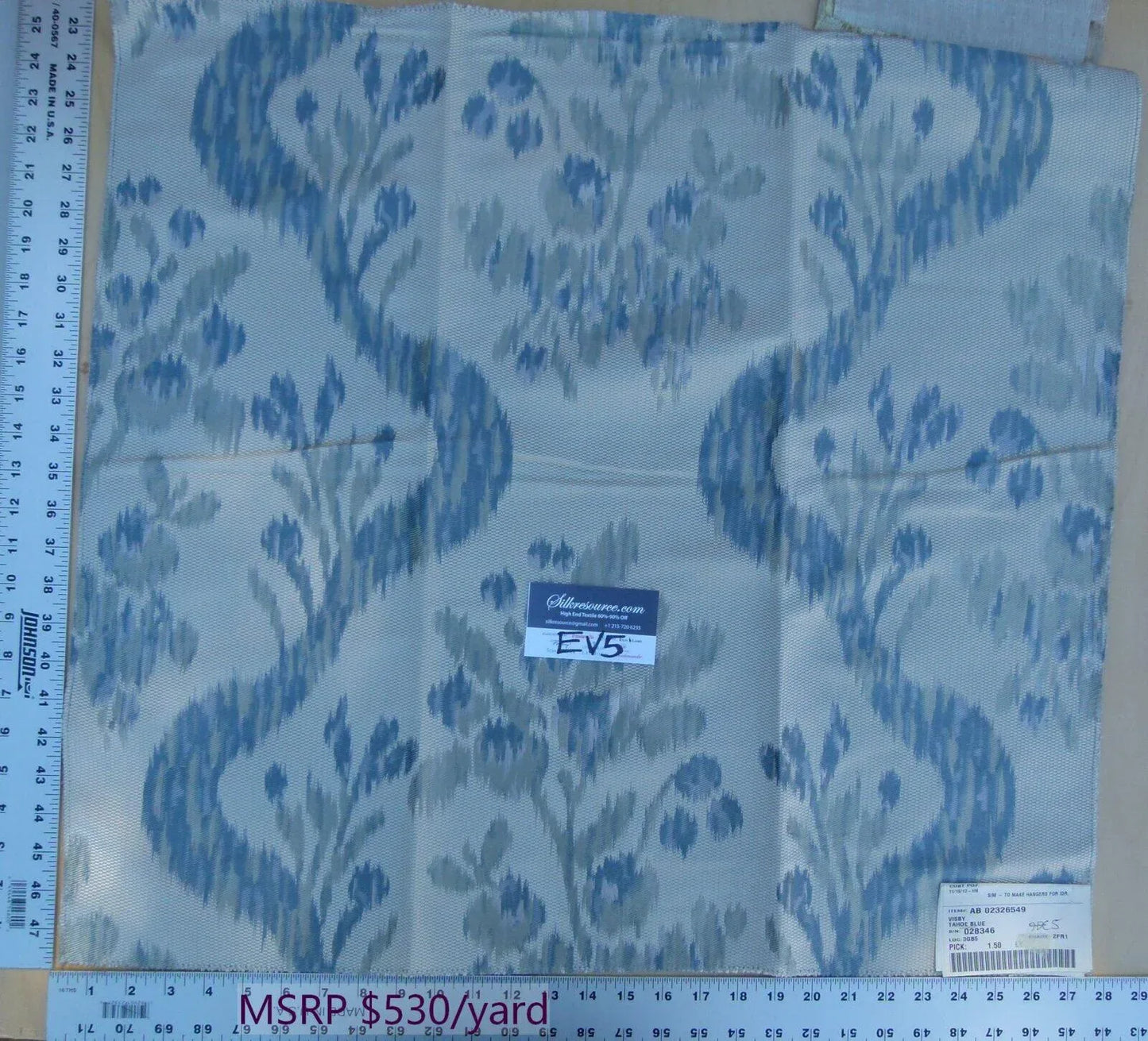 2 Ev5 Scalamandre Square Showroom Sample Visby Tahoe Blue Old World Weavers Silk MSRP USD 530/Y