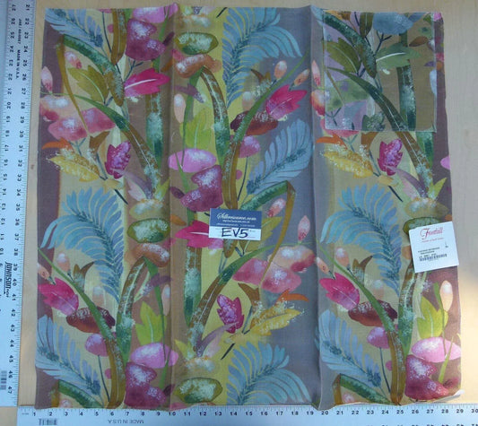 3 Ev5 Scalamandre Square Showroom Sample Fantasy Botanique Teal Fuschia Pink Foliage Print