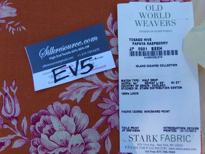 4 Ev5 Scalamandre Square Showroom Sample Tobago Hive Papaya Raspberry Orange Pink 100% Linen MSRP USD 280/Y