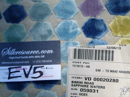 7 Ev5 Scalamandre Square Showroom Sample Bimini Road Sapphire Waters Blue Purple Beige Geometric Velvet
