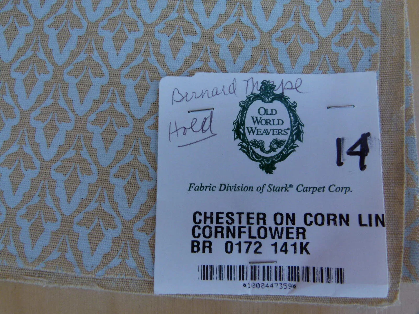 8 Ev5 Scalamandre 26"x33" Showroom Sample Chester On Corn Line Lt. Blue Tan