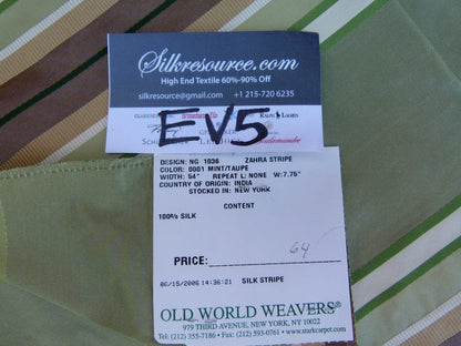 10 Ev5 Scalamandre Square Showroom Sample Zahra Stripe Mint Green Taupe Silk Per Piece