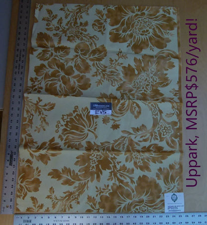 11 Ev5 34"x25" Scalamandre Showroom Sample Uppark Sand Tan Gold Cotton Floral Print MSRP USD 576/Y