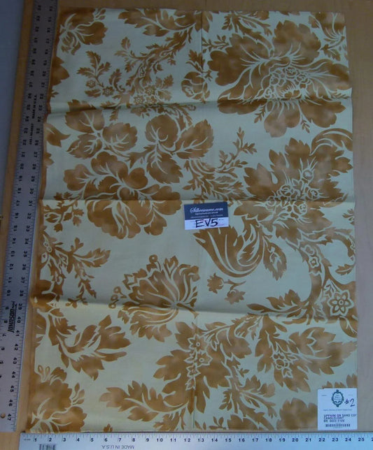 12 Ev5 34"x25" Scalamandre Showroom Sample Uppark Sand Tan Gold Cotton Floral Print MSRP USD 576/Y