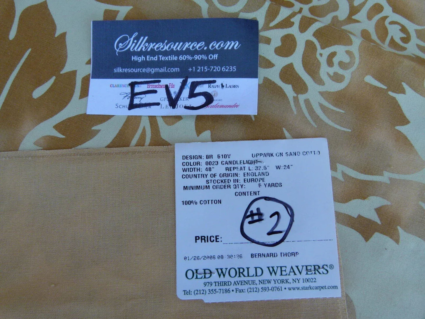 12 Ev5 34"x25" Scalamandre Showroom Sample Uppark Sand Tan Gold Cotton Floral Print MSRP USD 576/Y