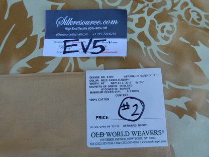 12 Ev5 34"x25" Scalamandre Showroom Sample Uppark Sand Tan Gold Cotton Floral Print MSRP USD 576/Y