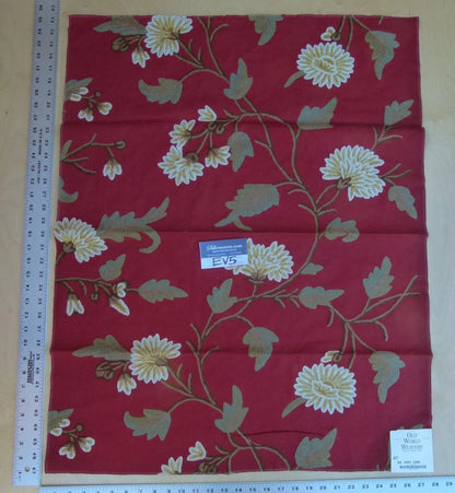16 Ev5 Scalamandre 34"x29" Jaya Red Wool Chrysanthemum Embroidery On Cotton MSRP USD 216/Y
