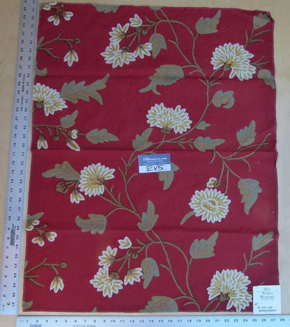 18 Ev5 Scalamandre 34"x29" Jaya Red Wool Chrysanthemum Embroidery On Cotton MSRP USD 216/Y