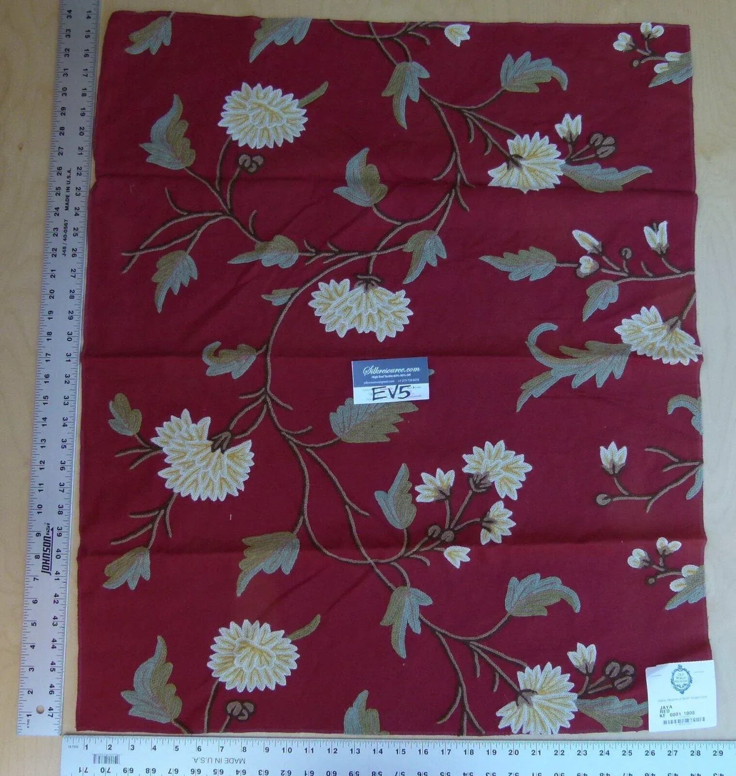 19 Ev5 Scalamandre 34"x29" Jaya Red Wool Chrysanthemum Embroidery On Cotton MSRP USD 216/Y (copy)