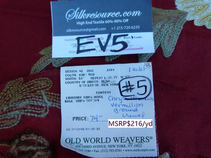 19 Ev5 Scalamandre 34"x29" Jaya Red Wool Chrysanthemum Embroidery On Cotton MSRP USD 216/Y (copy)