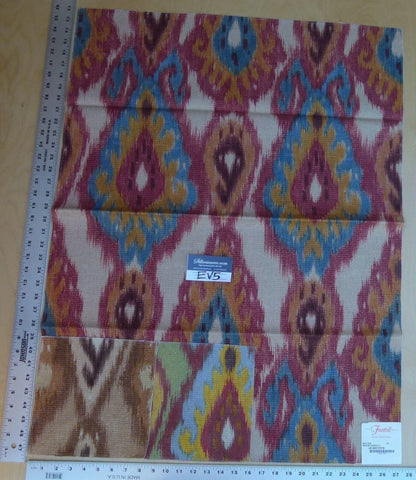 22 Ev5 36"x28" Scalamandre Showroom Square Bhutan Ikat Suzani Red/blue/multi Heavy Cotton MSRP USD 280/Y