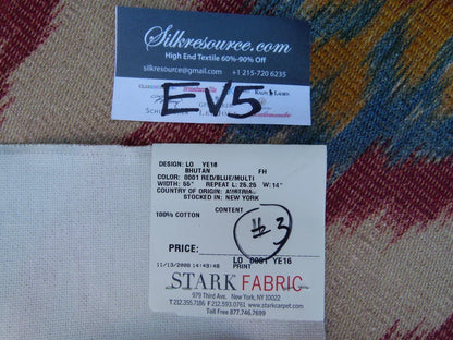 22 Ev5 36"x28" Scalamandre Showroom Square Bhutan Ikat Suzani Red/blue/multi Heavy Cotton MSRP USD 280/Y