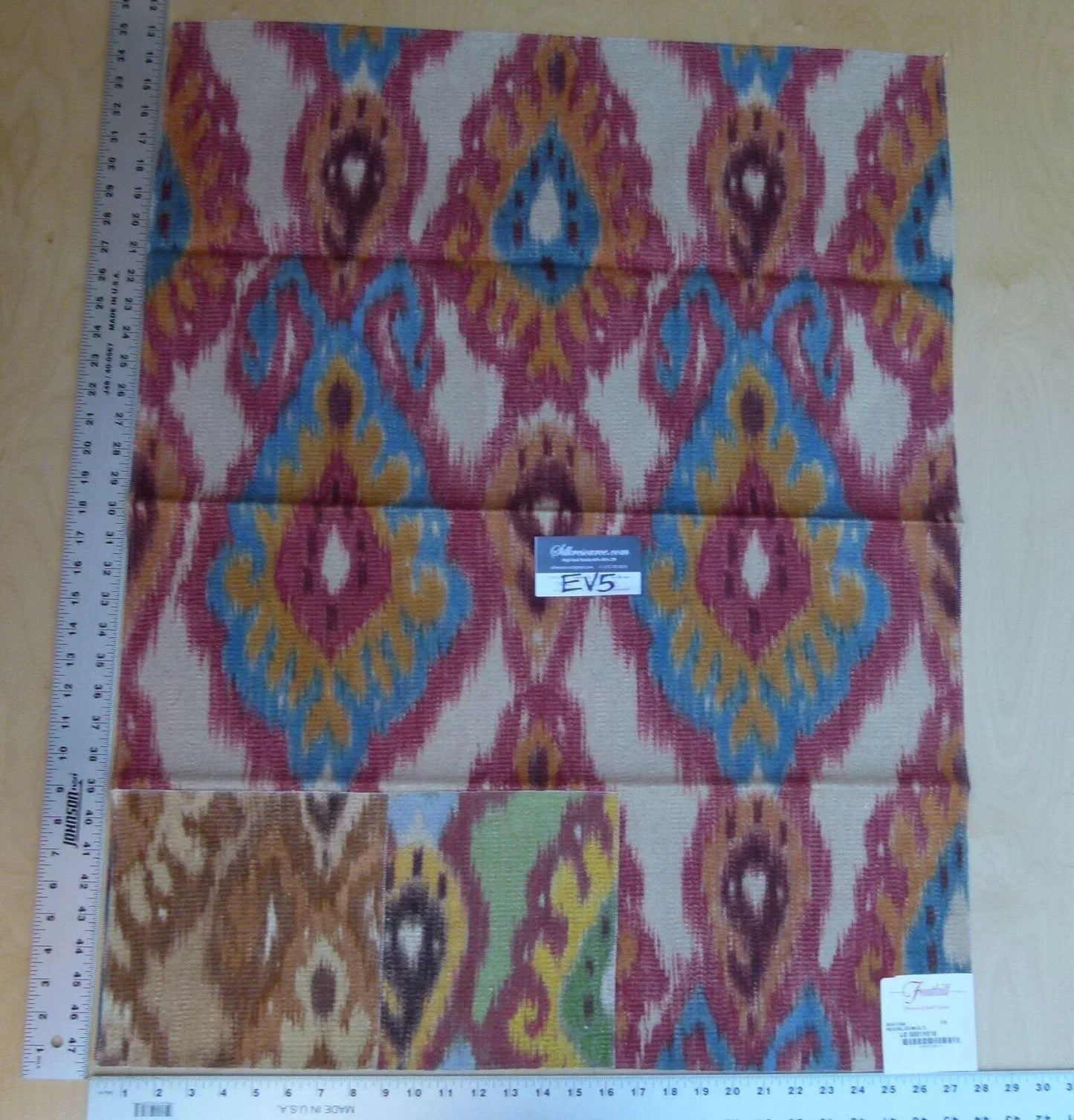24 Ev5 35"x28" Scalamandre Showroom Square Bhutan Ikat Suzani Red/blue/multi Heavy Cotton MSRP USD 280/Y