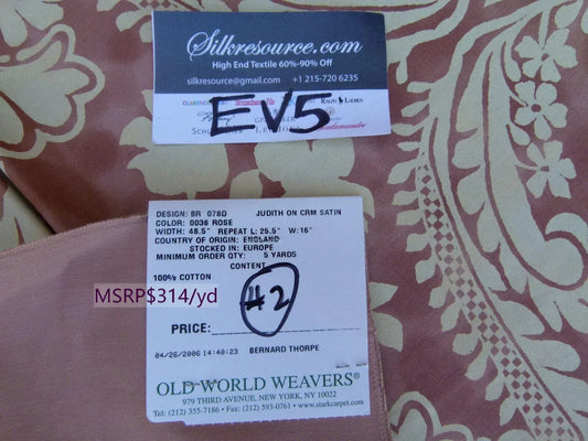 27 Ev5 33"x24"scalamandre Showroom Sample Judith On Cream Satin Rose Cotton Print MSRP USD 314/Y