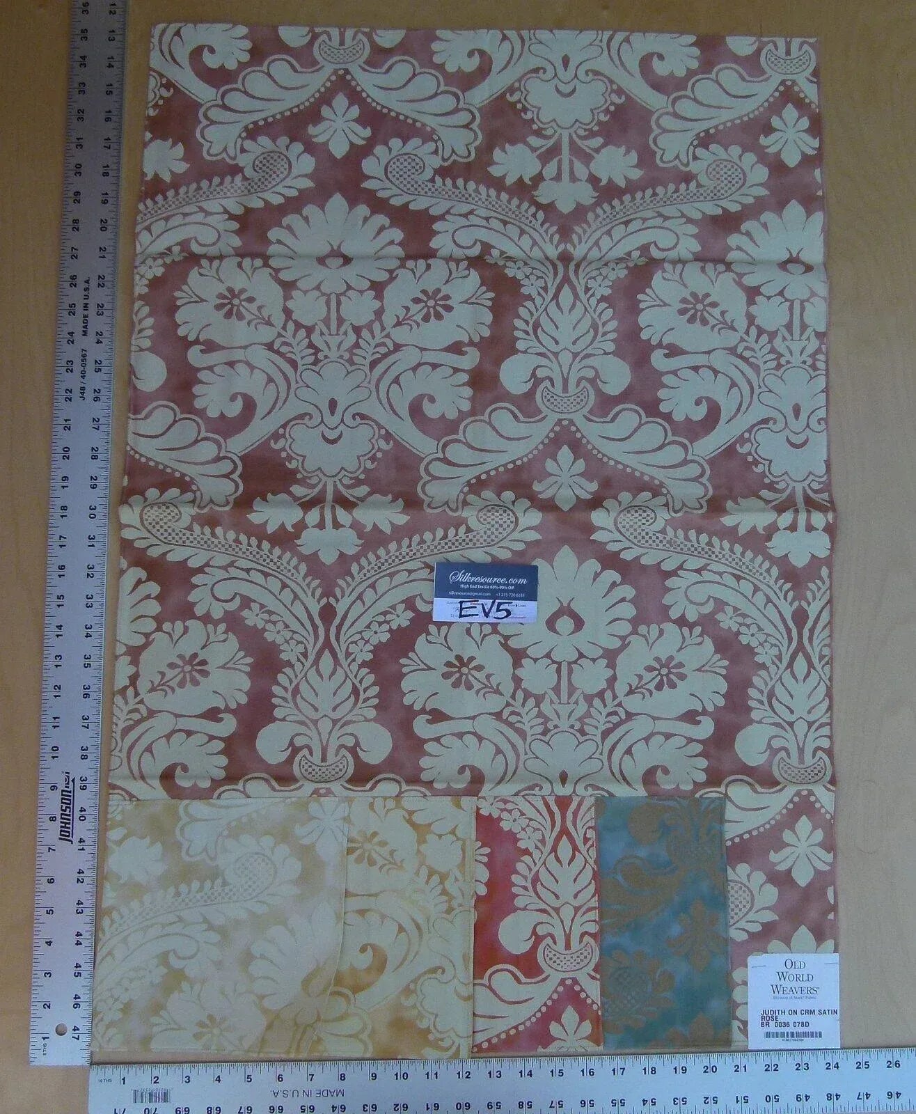 29 Ev5 35"x24"scalamandre Showroom Sample Judith On Cream Satin Rose Cotton Print MSRP USD 314/Y