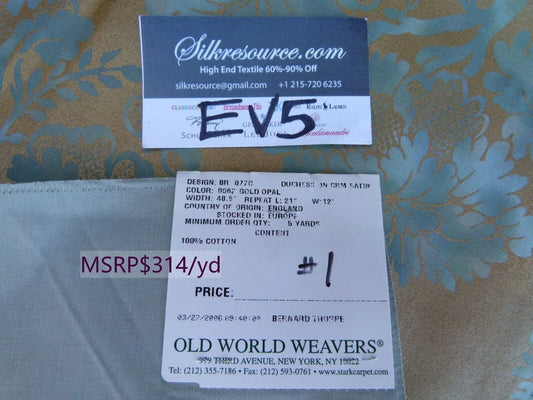 33 Ev5 35"x24" Scalamandre Showroom Sample Duchess On Cream Satin Gold Opal Blue Cotton Print MSRP USD 314/Y