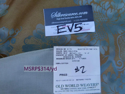 34 Ev5 35"x24" Scalamandre Showroom Sample Duchess On Cream Satin Gold Opal Blue Cotton Print MSRP USD 314/Y (copy)