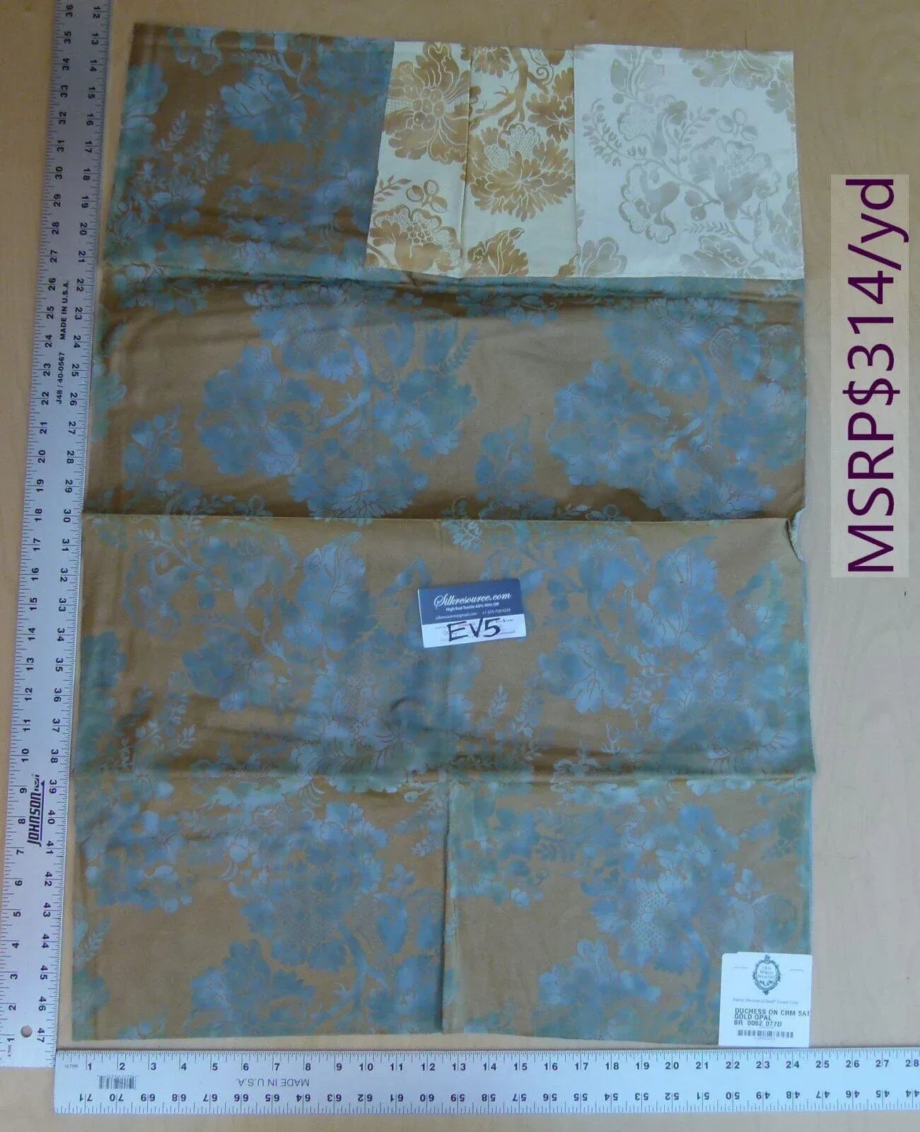 35 Ev5 35"x24" Scalamandre Showroom Sample Duchess On Cream Satin Gold Opal Blue Cotton Print MSRP USD 314/Y (copy)