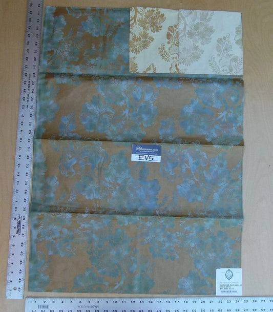 38 Ev5 35"x24" Scalamandre Showroom Sample Duchess On Cream Satin Gold Opal Blue Cotton Print MSRP USD 314/Y (copy)
