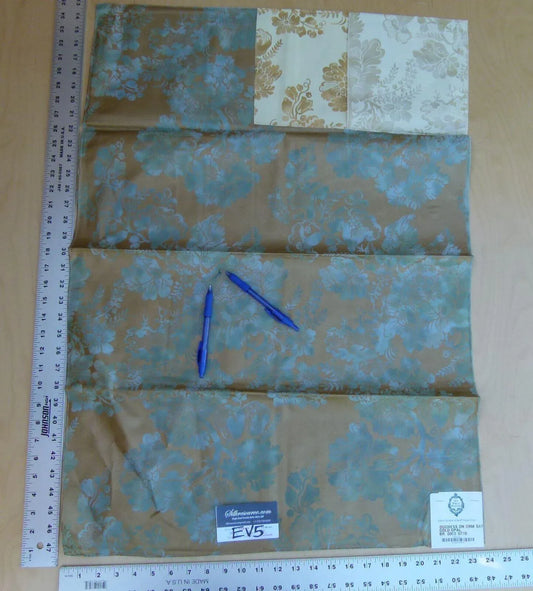 40 Ev5 35"x24" Scalamandre Showroom Sample Duchess On Cream Satin Gold Opal Blue Cotton Print MSRP USD 314/Y Minor Defect
