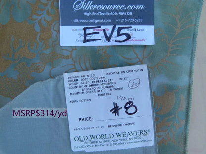 40 Ev5 35"x24" Scalamandre Showroom Sample Duchess On Cream Satin Gold Opal Blue Cotton Print MSRP USD 314/Y Minor Defect