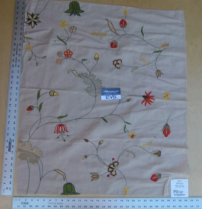 42 Ev5 34"x29"scalamandre Showroom Sample Savita Hand Embroidery Linen Crewel Cotton Linen MSRP USD 396/Y