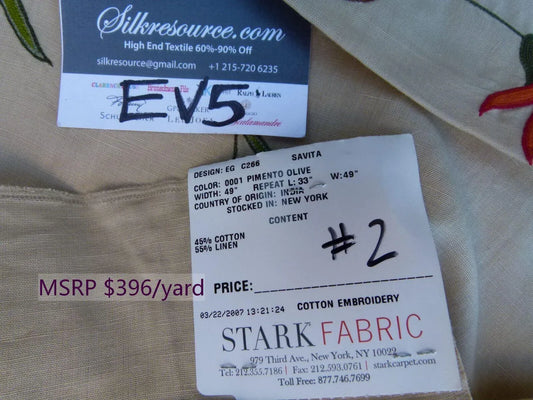 43 Ev5 34"x29"scalamandre Showroom Sample Savita Hand Embroidery Linen Crewel Cotton Linen MSRP USD 396/Y