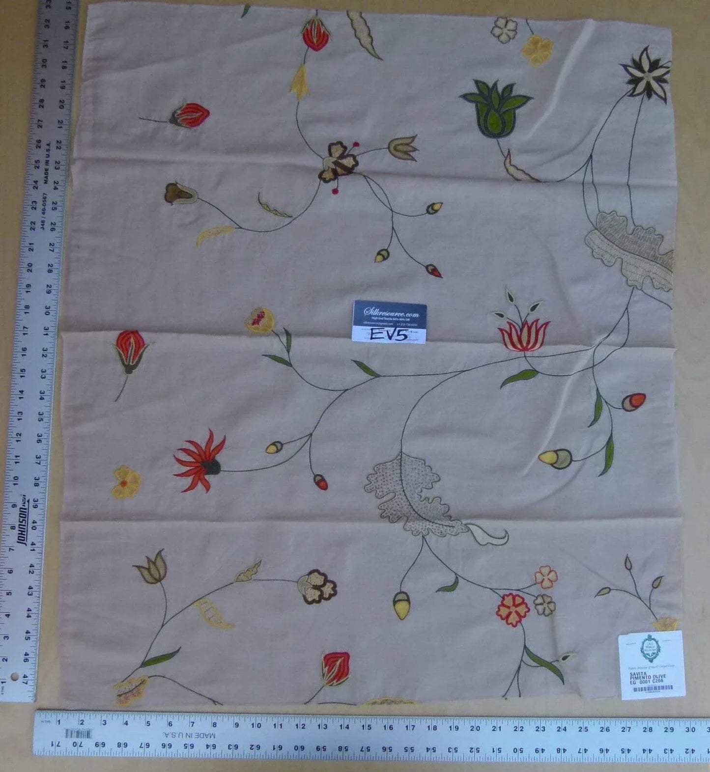 44 Ev5 34"x29"scalamandre Showroom Sample Savita Hand Embroidery Linen Crewel Cotton Linen MSRP USD 396/Y