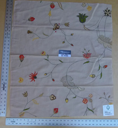 44 Ev5 34"x29"scalamandre Showroom Sample Savita Hand Embroidery Linen Crewel Cotton Linen MSRP USD 396/Y