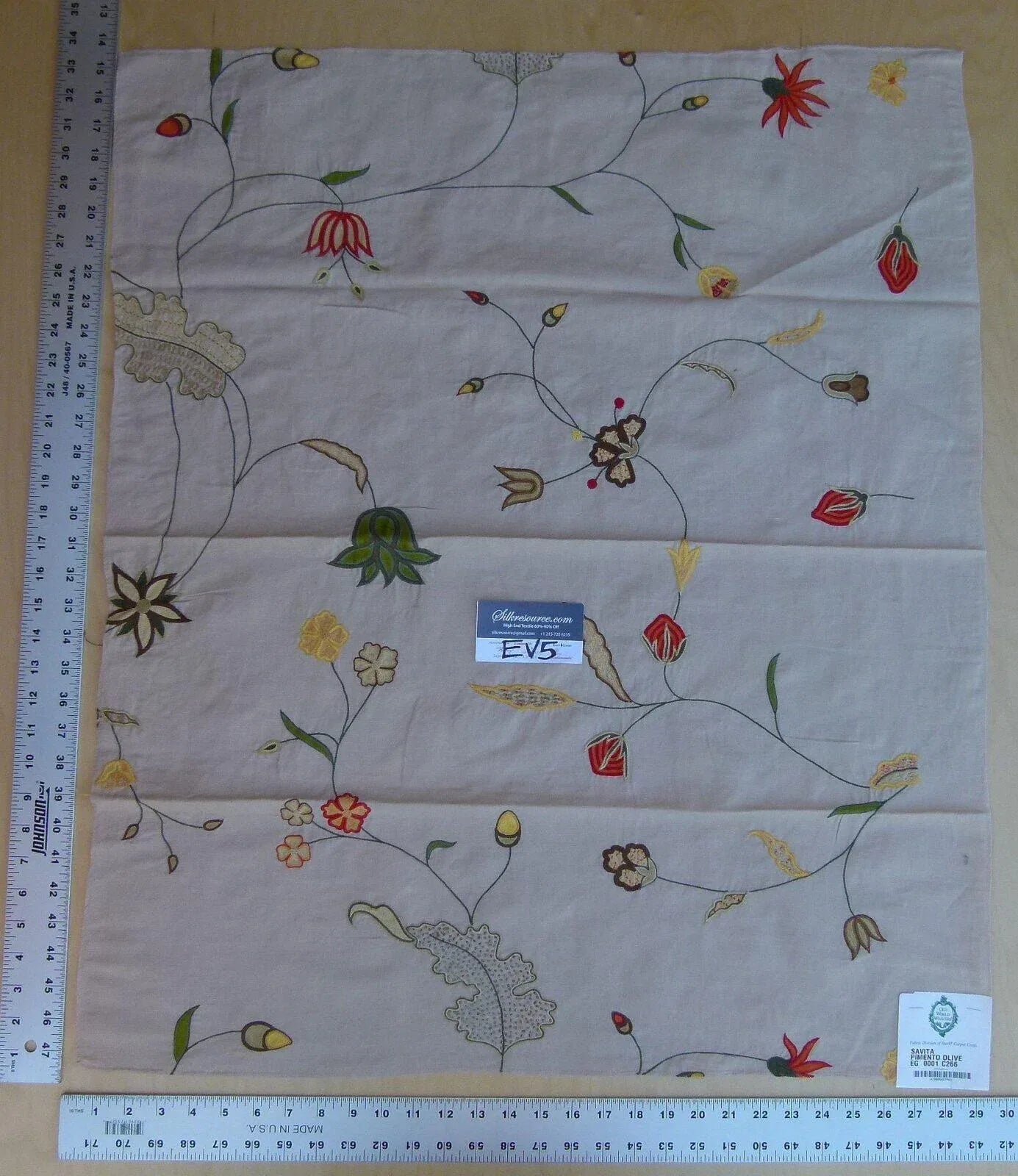 45 Ev5 34"x29"scalamandre Showroom Sample Savita Hand Embroidery Linen Crewel Cotton Linen MSRP USD 396/Y (copy)