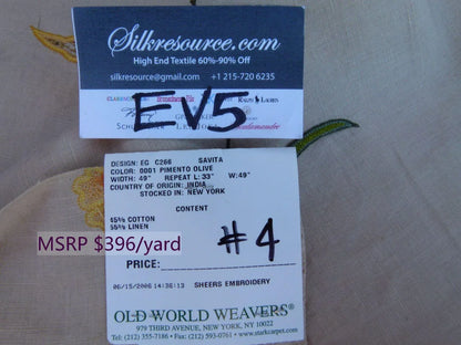 45 Ev5 34"x29"scalamandre Showroom Sample Savita Hand Embroidery Linen Crewel Cotton Linen MSRP USD 396/Y (copy)