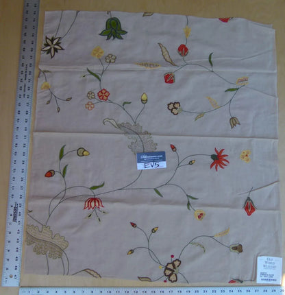 47 Ev5 34"x29"scalamandre Showroom Sample Savita Hand Embroidery Linen Crewel Cotton Linen MSRP USD 396/Y