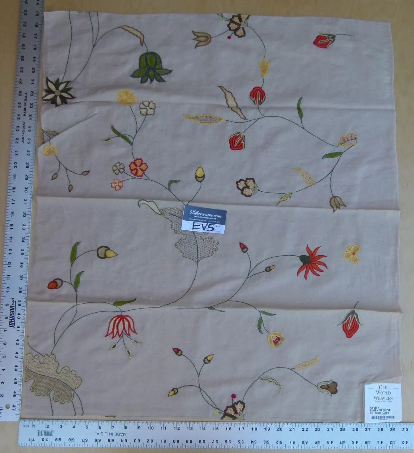 48 Ev5 34"x29"scalamandre Showroom Sample Savita Hand Embroidery Linen Crewel Cotton Linen MSRP USD 396/Y (copy)