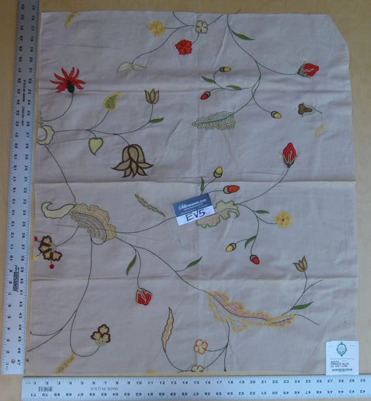 50 Ev5 34"x29"scalamandre Showroom Sample Savita Hand Embroidery Linen Crewel Cotton Linen MSRP USD 396/Y