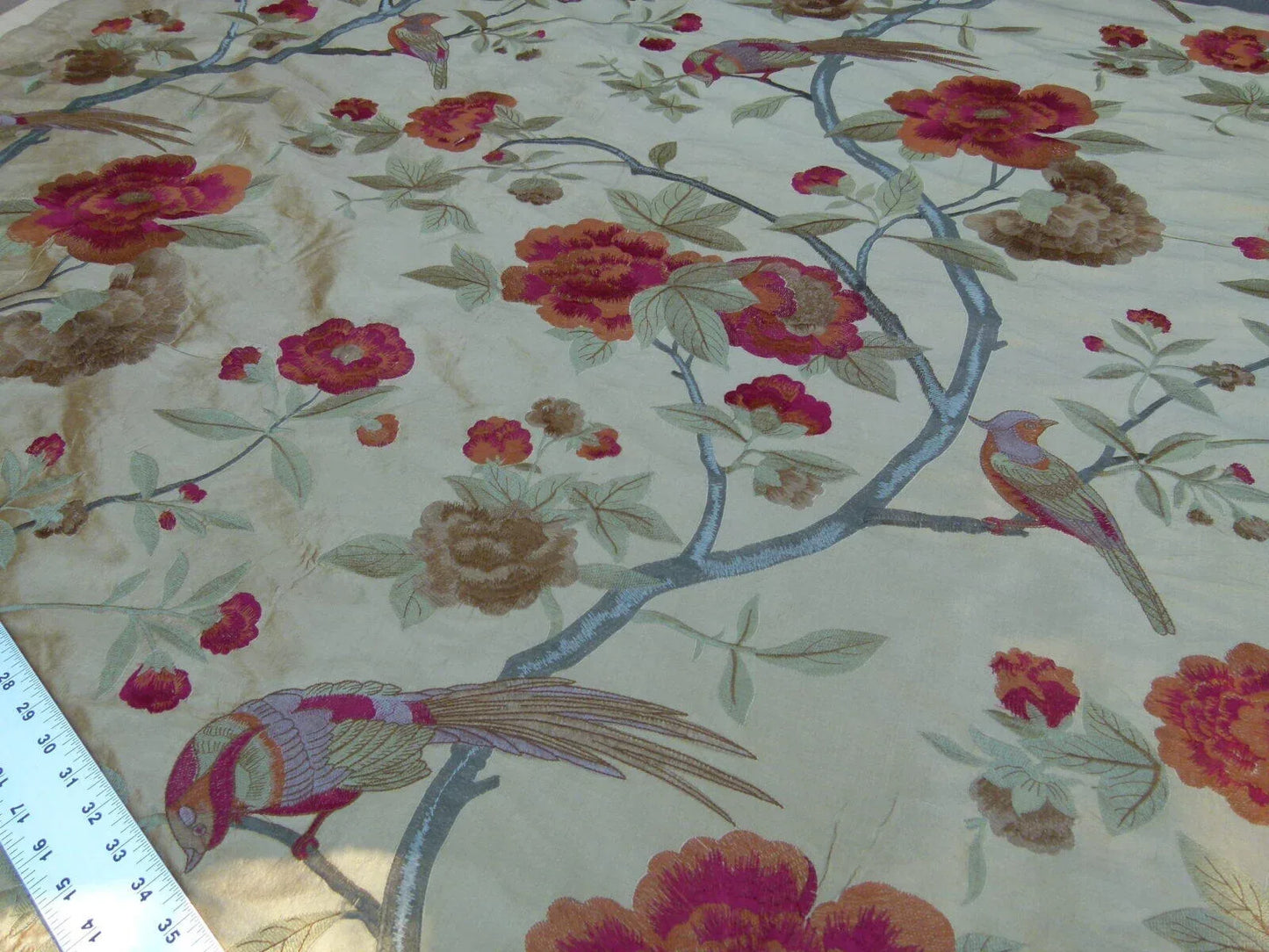 0.63Y Scalamandre Palash Embroidery Parrot Bird Flower Tree of Life Palampore Tree Peony Red Gold Chinoiserie MSRP USD 332/yard