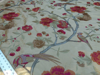 0.63Y Scalamandre Palash Embroidery Parrot Bird Flower Tree of Life Palampore Tree Peony Red Gold Chinoiserie MSRP USD 332/yard