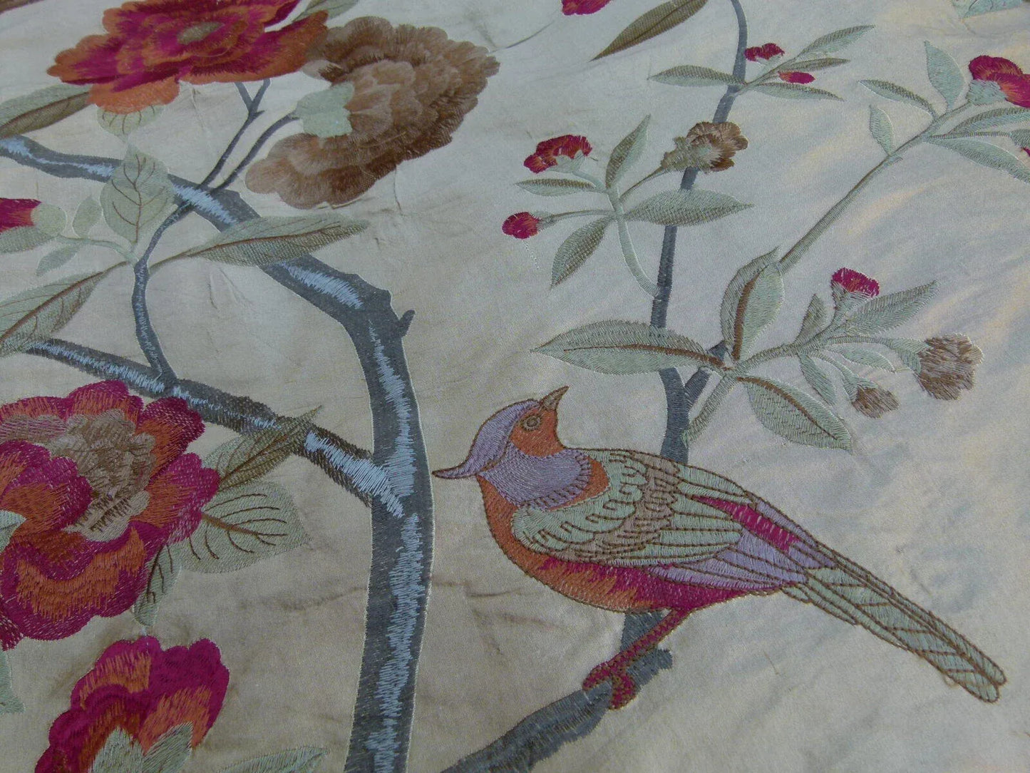 0.88Y Scalamandre Palash Embroidery Parrot Bird Flower Tree of Life Palampore Tree Peony Red Gold Chinoiserie MSRP USD 332/yard