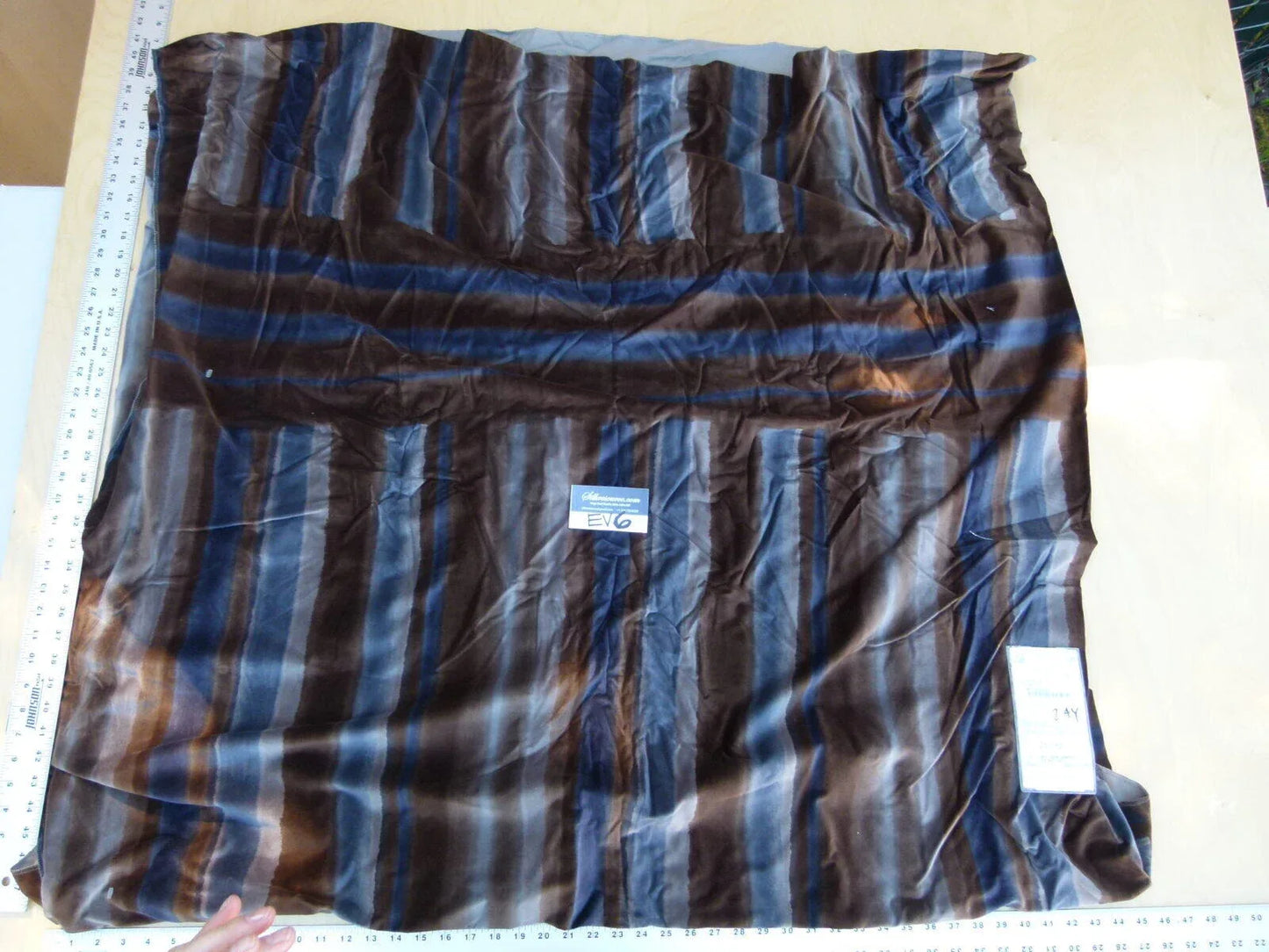 2 Ev6 2.4y Scalamandre Showroom Length Kat Burki Aspen Navy Brown Cotton Velvet Stripe