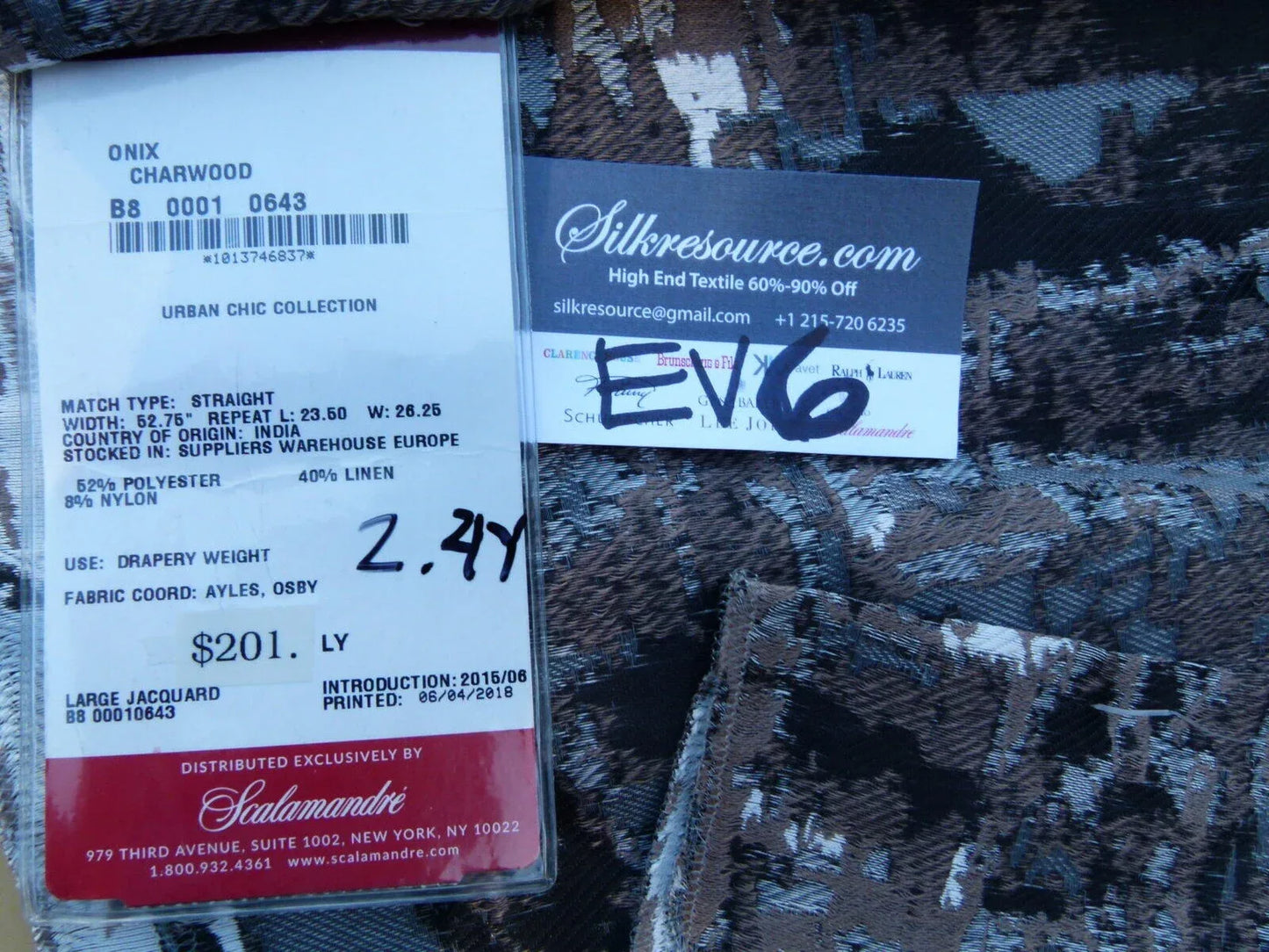 3 Ev6 2.4y Scalamandre Showroom Length Onix Charwood Black Grey Abstract Jacquard Linen Blend MSRP USD 201/Y