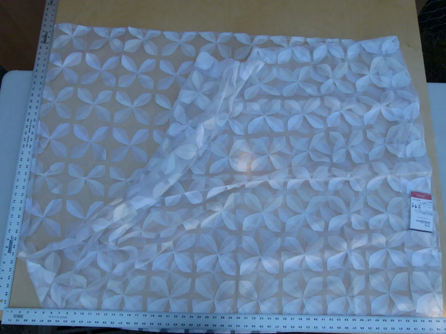 9 Ev6 2.4y Scalamandre Showroom Length Joker Naturel White Geometric Floral Sheer MSRP USD 283/Y