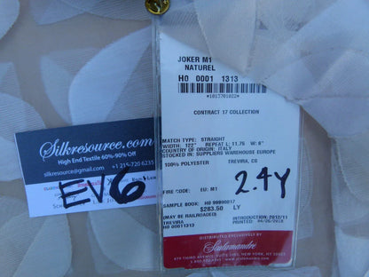 9 Ev6 2.4y Scalamandre Showroom Length Joker Naturel White Geometric Floral Sheer MSRP USD 283/Y