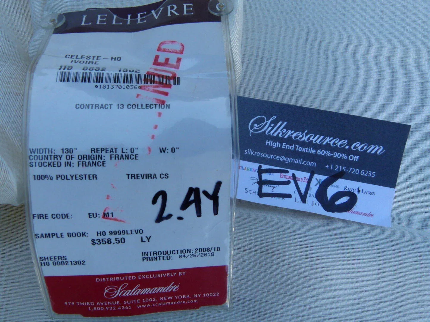 11 Ev6 2.4y Scalamandre Showroom Length Celeste Ivoire Ivory Solid Sheer Luminous MSRP USD 358/Y