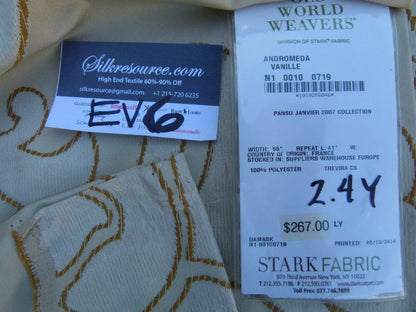 12 Ev6 2.4y Scalamandre Showroom Length Andromeda Vanille Damask Beige Gold Art Deco FloralMSRP USD 267/y