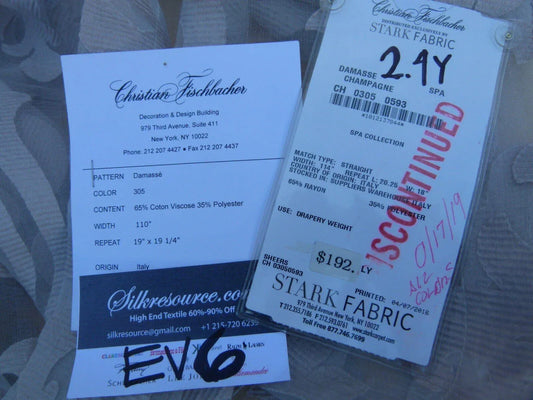 13 Ev6 2.4Yx51" Scalamandre Showroom Length Damasse Champagne Beige Sheer MSRP USD 384/Y