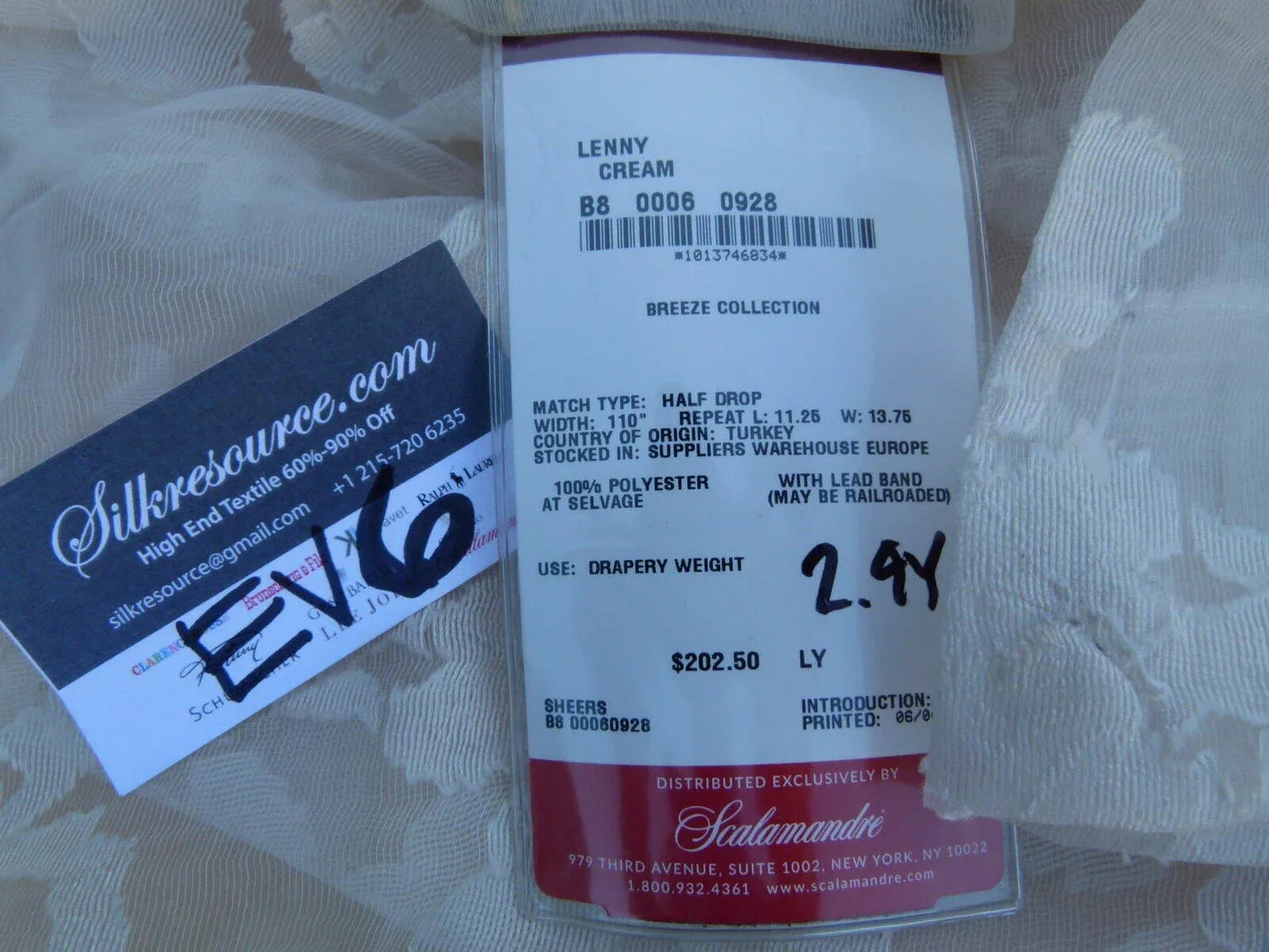 15 Ev6 51"x 2.4Y Scalamandre Showroom Length Lenny Cream Sheer Trellis MSRP USD 404/Y