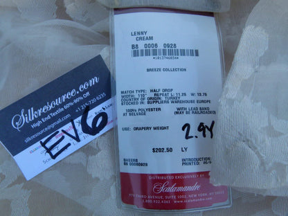 15 Ev6 51"x 2.4Y Scalamandre Showroom Length Lenny Cream Sheer Trellis MSRP USD 404/Y