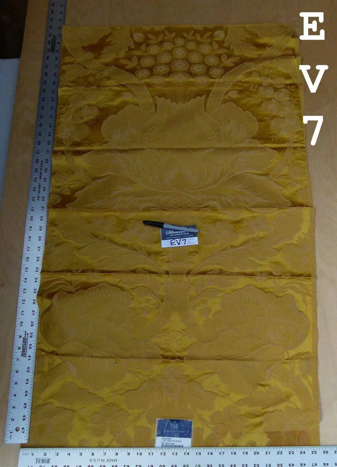 1 Ev7 42"x25" Scalamandre Showroom Sample Messonnier Orange Gold Silk Cotton Floral